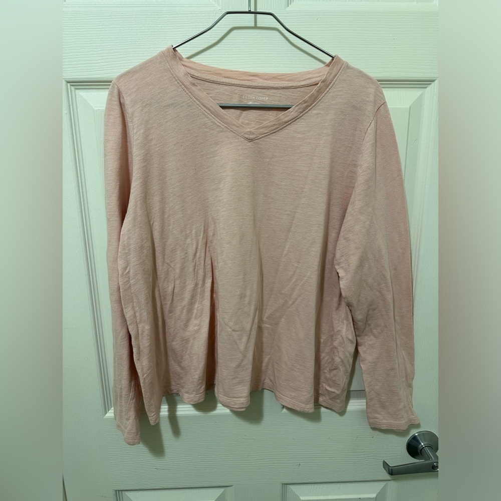 Eileen Fisher Soft Pink Long Sleeve V-Neck Top